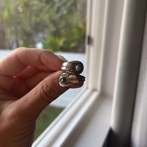 Sterling silver and turquoise antique spoon ring.